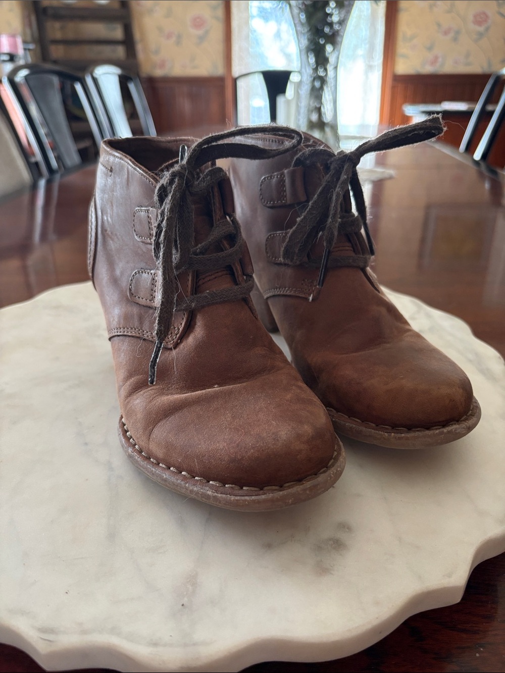 Brown Lace-Up Leather Ankle Boots